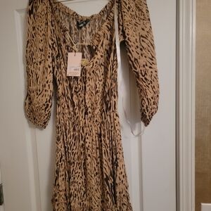 Missguided + Leopard Print Long Sleeve Dress - Tan and Black